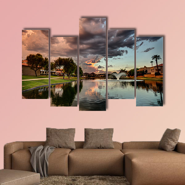 Marguerite Lake along the greenbelt in Scottsdale, Arizona multi panel canvas wall art