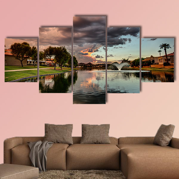 Marguerite Lake along the greenbelt in Scottsdale, Arizona multi panel canvas wall art