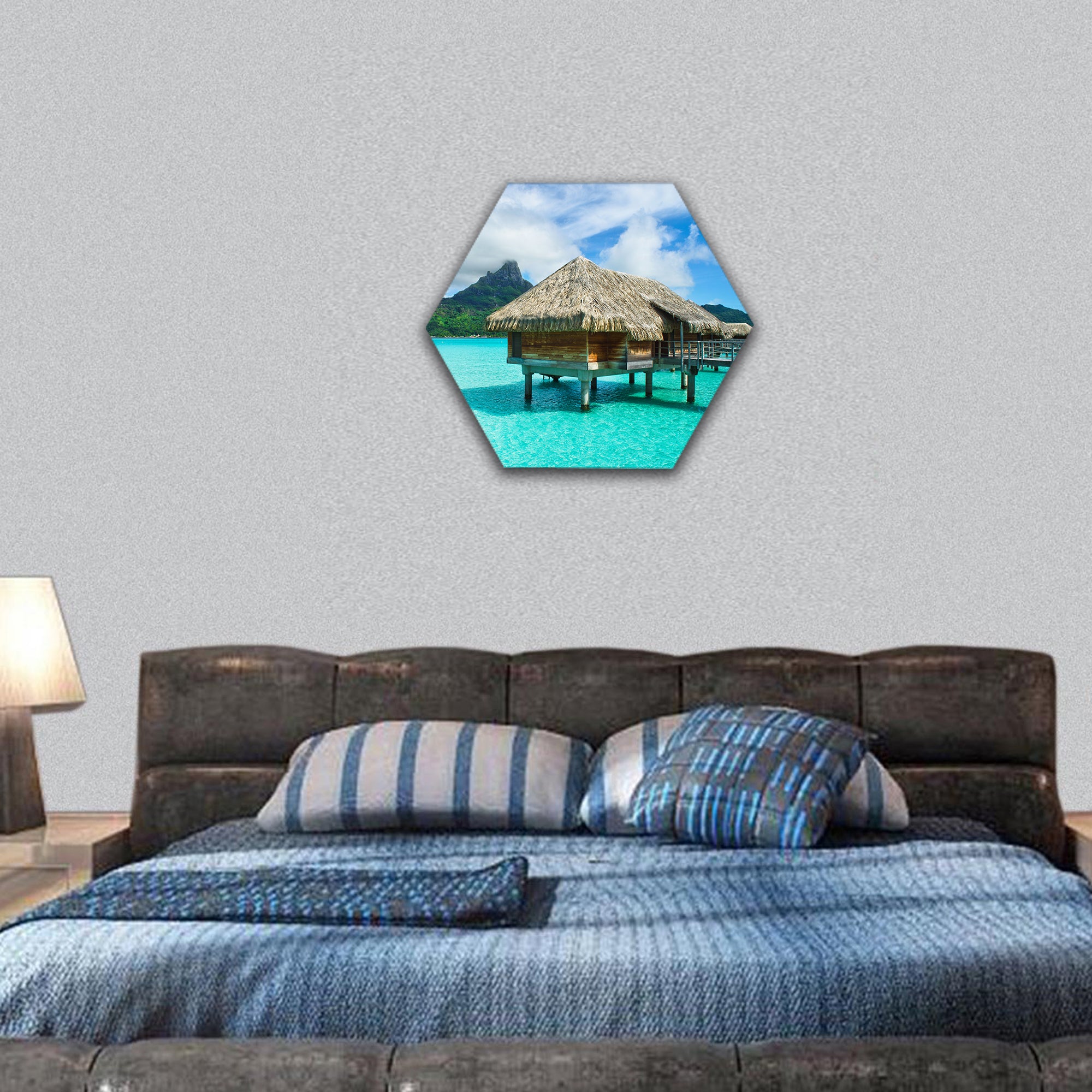 Tropical island of Bora Bora, near Tahiti, hexagonal canvas wall art