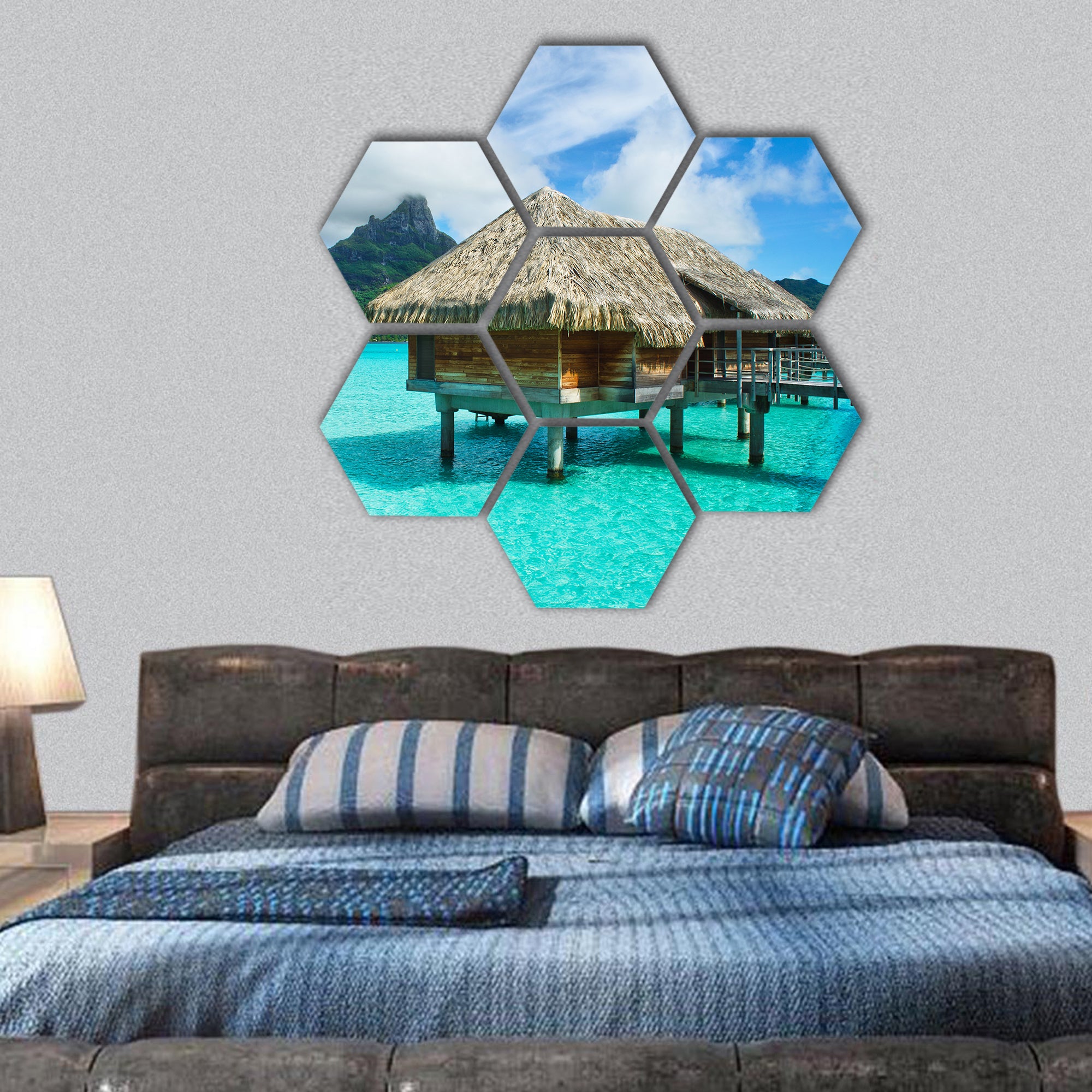 Tropical island of Bora Bora, near Tahiti, hexagonal canvas wall art