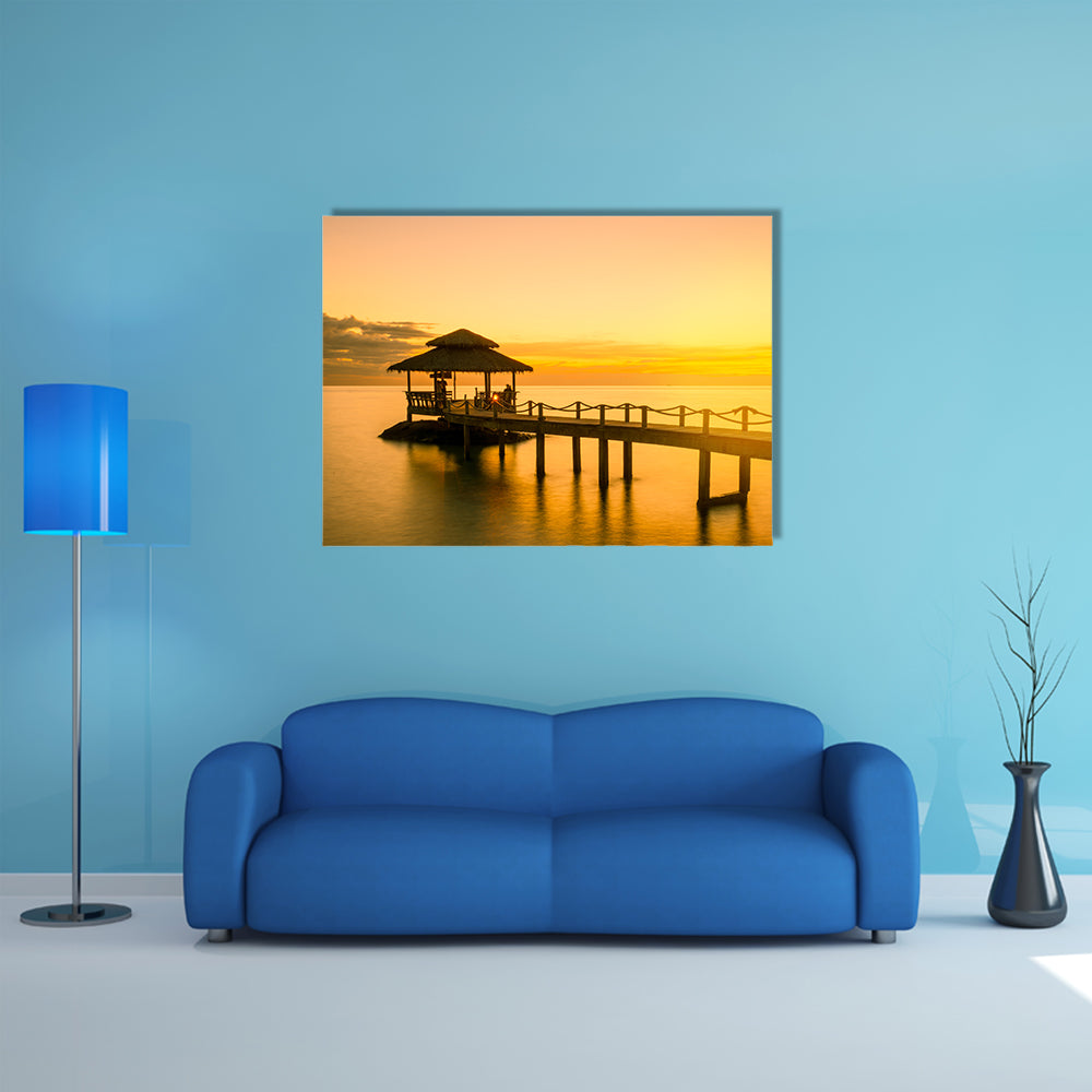 Summer Travel Vacation and Holiday concept with Wooden pier in Phuket Thailand Multi Panel Canvas Wall Art