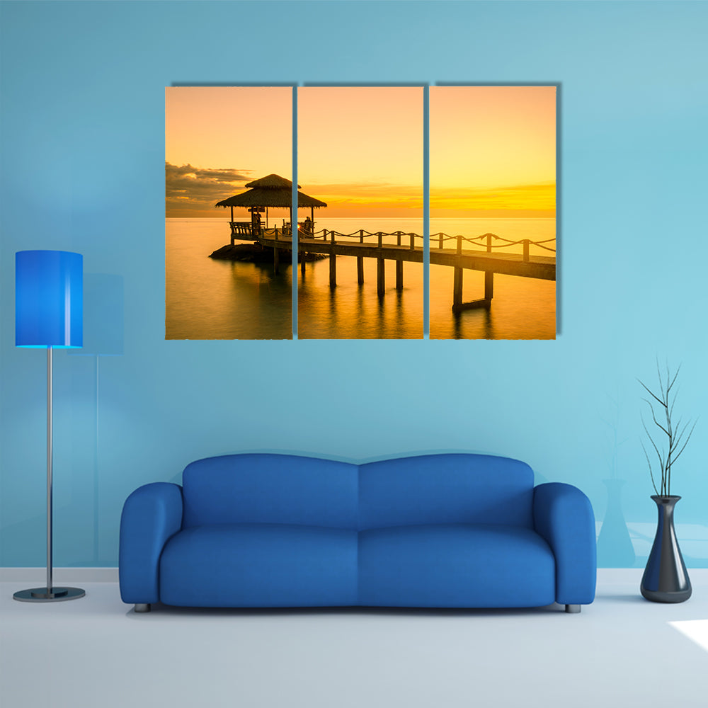 Summer Travel Vacation and Holiday concept with Wooden pier in Phuket Thailand Multi Panel Canvas Wall Art