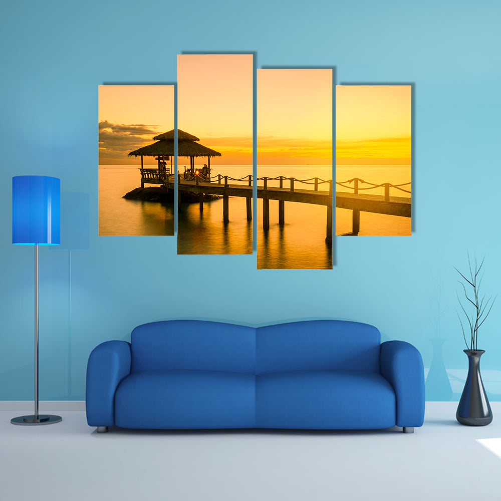 Summer Travel Vacation and Holiday concept with Wooden pier in Phuket Thailand Multi Panel Canvas Wall Art