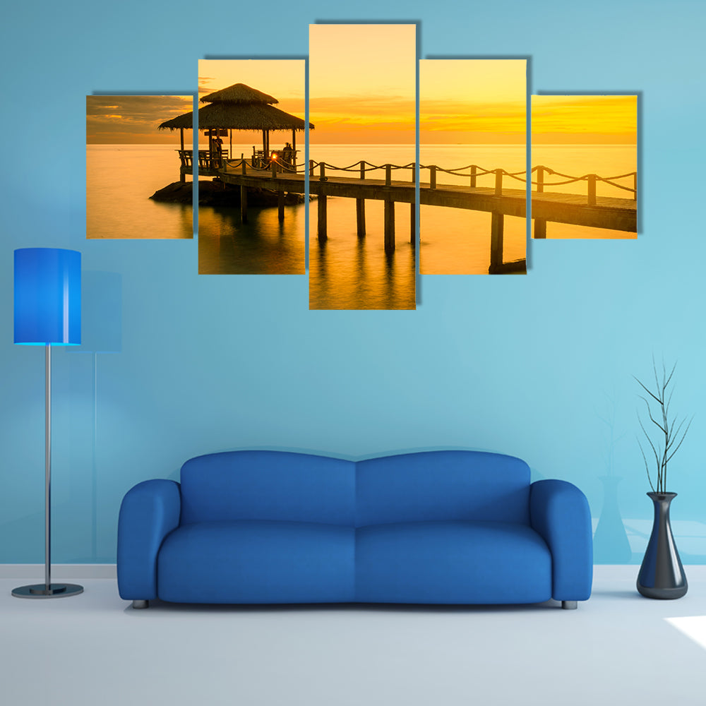 Summer Travel Vacation and Holiday concept with Wooden pier in Phuket Thailand Multi Panel Canvas Wall Art