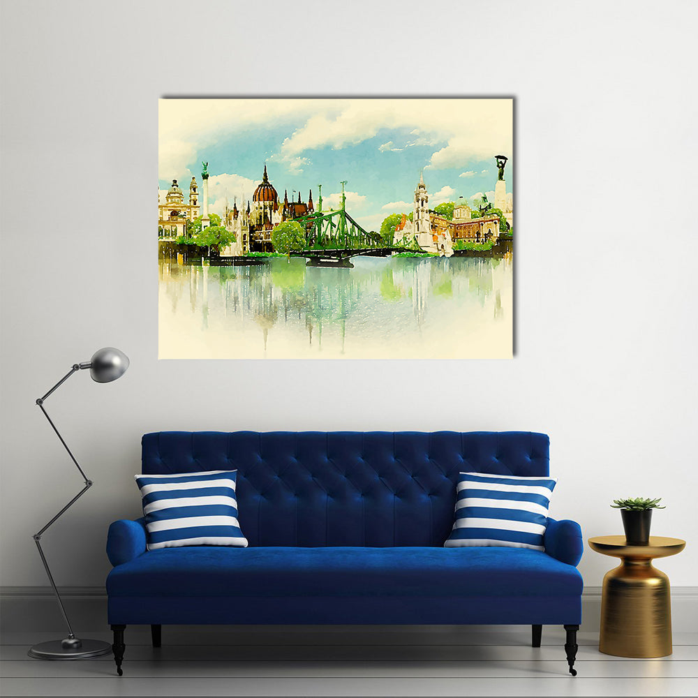 Watercolor Illustration BUDAPEST View Multi Panel Canvas Wall Art
