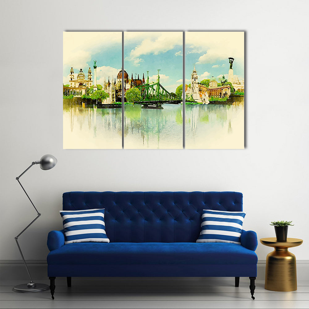 Watercolor Illustration BUDAPEST View Multi Panel Canvas Wall Art