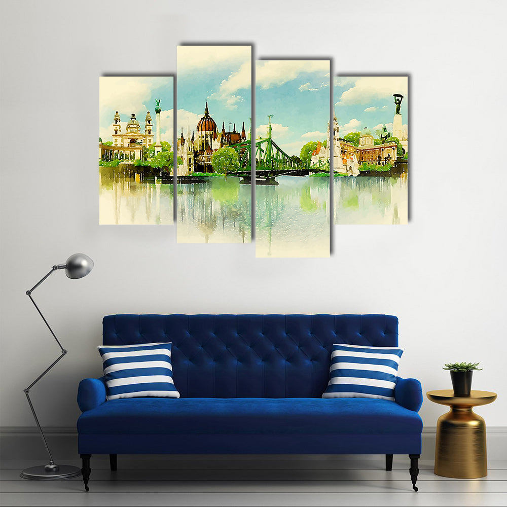 Watercolor Illustration BUDAPEST View Multi Panel Canvas Wall Art