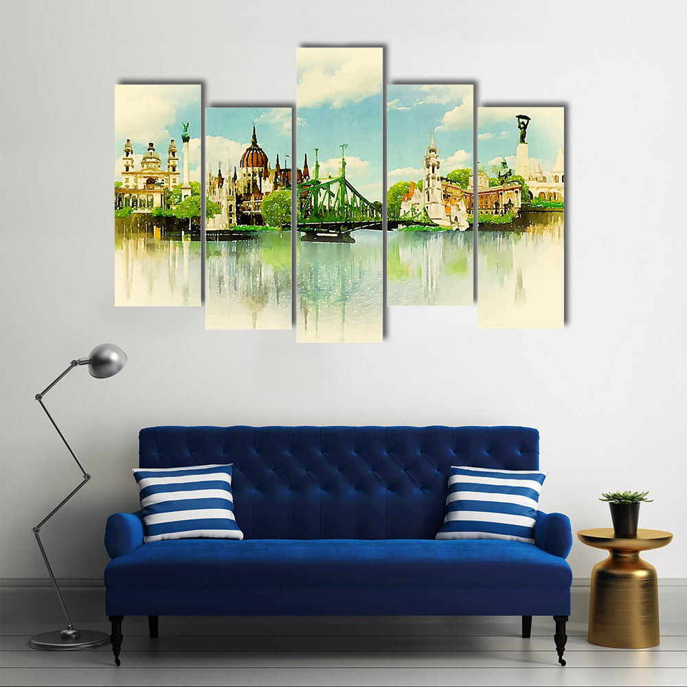 Watercolor Illustration BUDAPEST View Multi Panel Canvas Wall Art