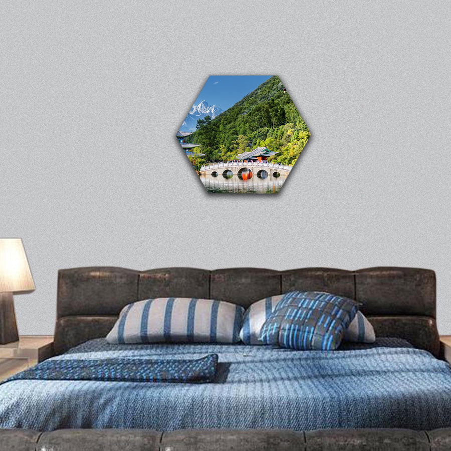 Jade Dragon Snow Mountain and Black Dragon Pool, Lijiang hexagonal canvas wall art