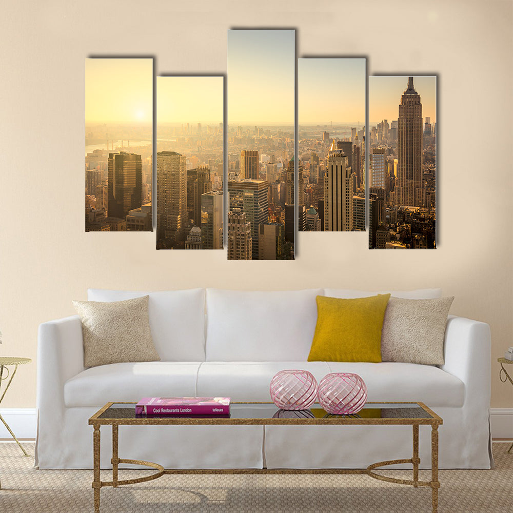 New York City skyline with urban skyscrapers multi panel canvas wall art