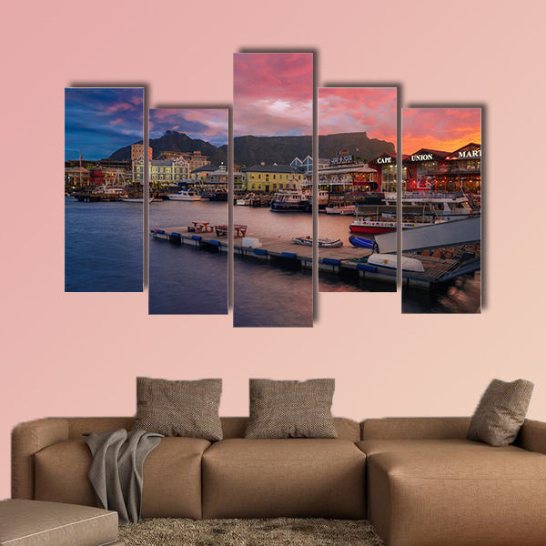 VA Waterfront at the sunset time multi panel canvas wall art