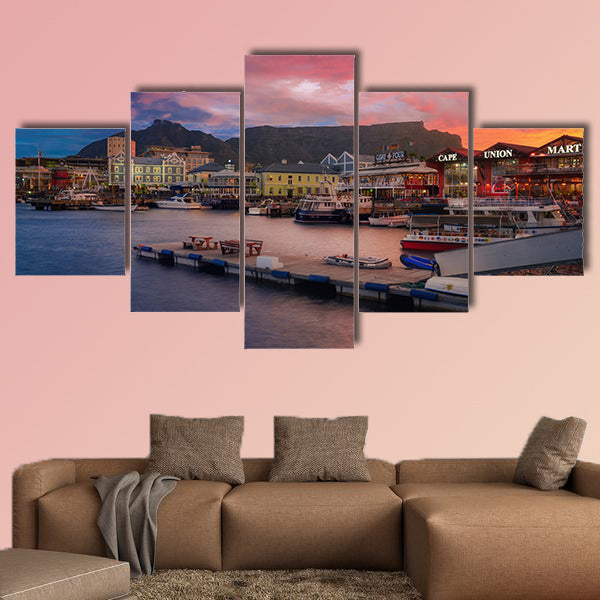 VA Waterfront at the sunset time multi panel canvas wall art