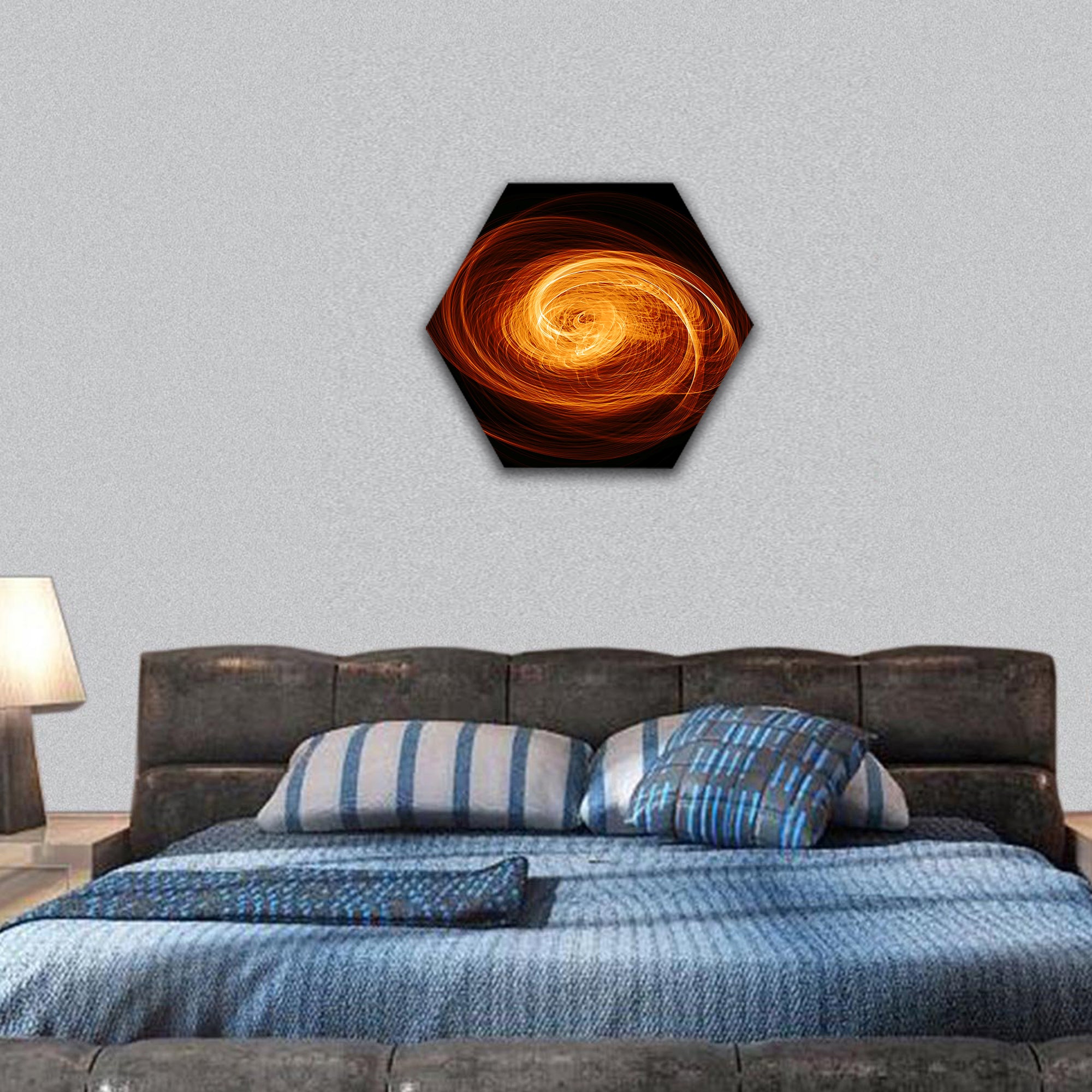 abstract flaming twisted quasar black hole hexagonal canvas wall art