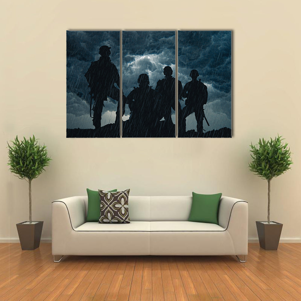 American Army Ready For Skill Exercises On A Sunset Multi Panel Canvas Wall Art