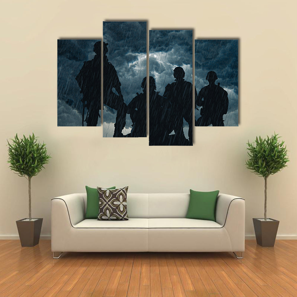 American Army Ready For Skill Exercises On A Sunset Multi Panel Canvas Wall Art
