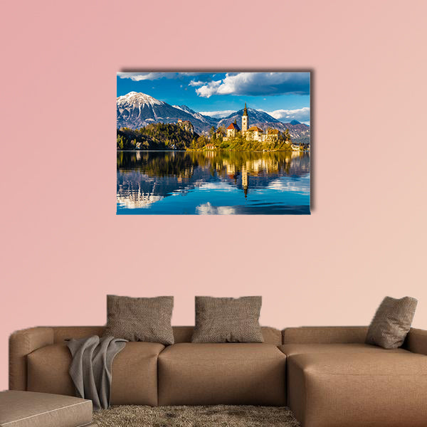 Amazing View on Bled Lake, Island, Church and Castle multi panel canvas wall art