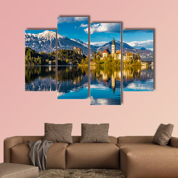 Amazing View on Bled Lake, Island, Church and Castle multi panel canvas wall art