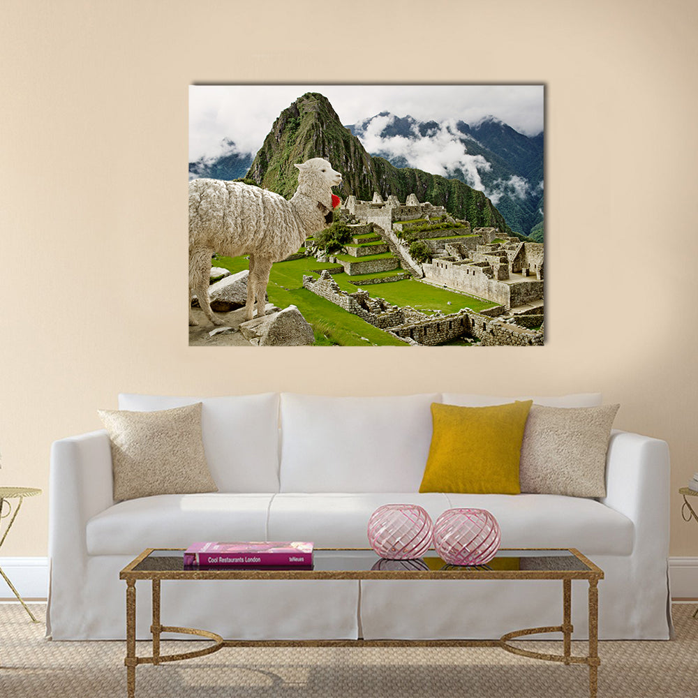 Llama in Machu Picchu, Peru multi panel canvas wall art