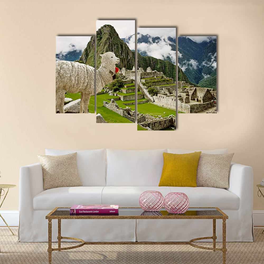 Llama in Machu Picchu, Peru multi panel canvas wall art