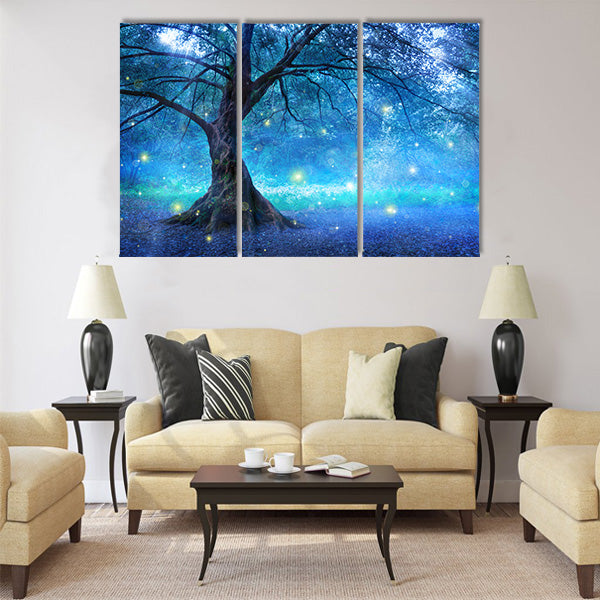 Fairy Tree In Mystic Forest Multi Panel Canvas Wall Art