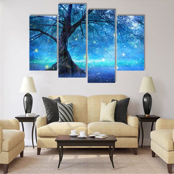 Fairy Tree In Mystic Forest Multi Panel Canvas Wall Art