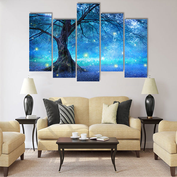 Fairy Tree In Mystic Forest Multi Panel Canvas Wall Art