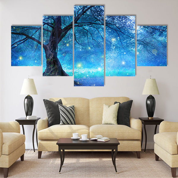 Fairy Tree In Mystic Forest Multi Panel Canvas Wall Art