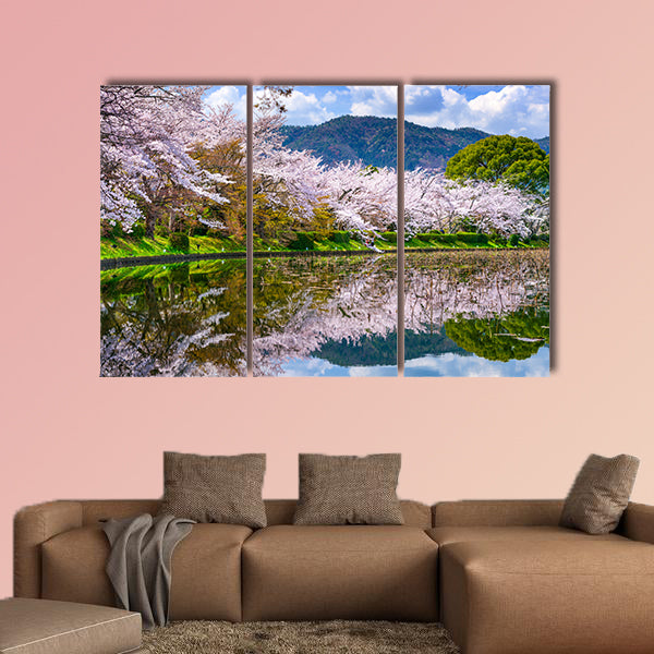 Kyoto, Japan in the spring at Daikaku-ji Temple's pond multi panel canvas wall art