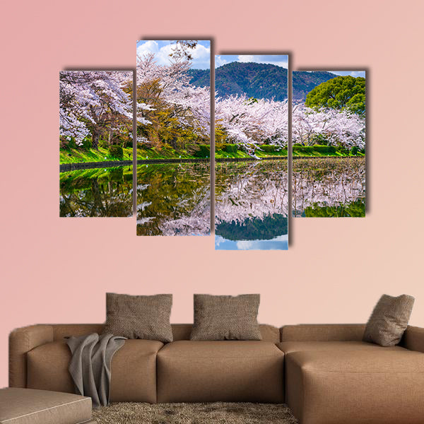 Kyoto, Japan in the spring at Daikaku-ji Temple's pond multi panel canvas wall art
