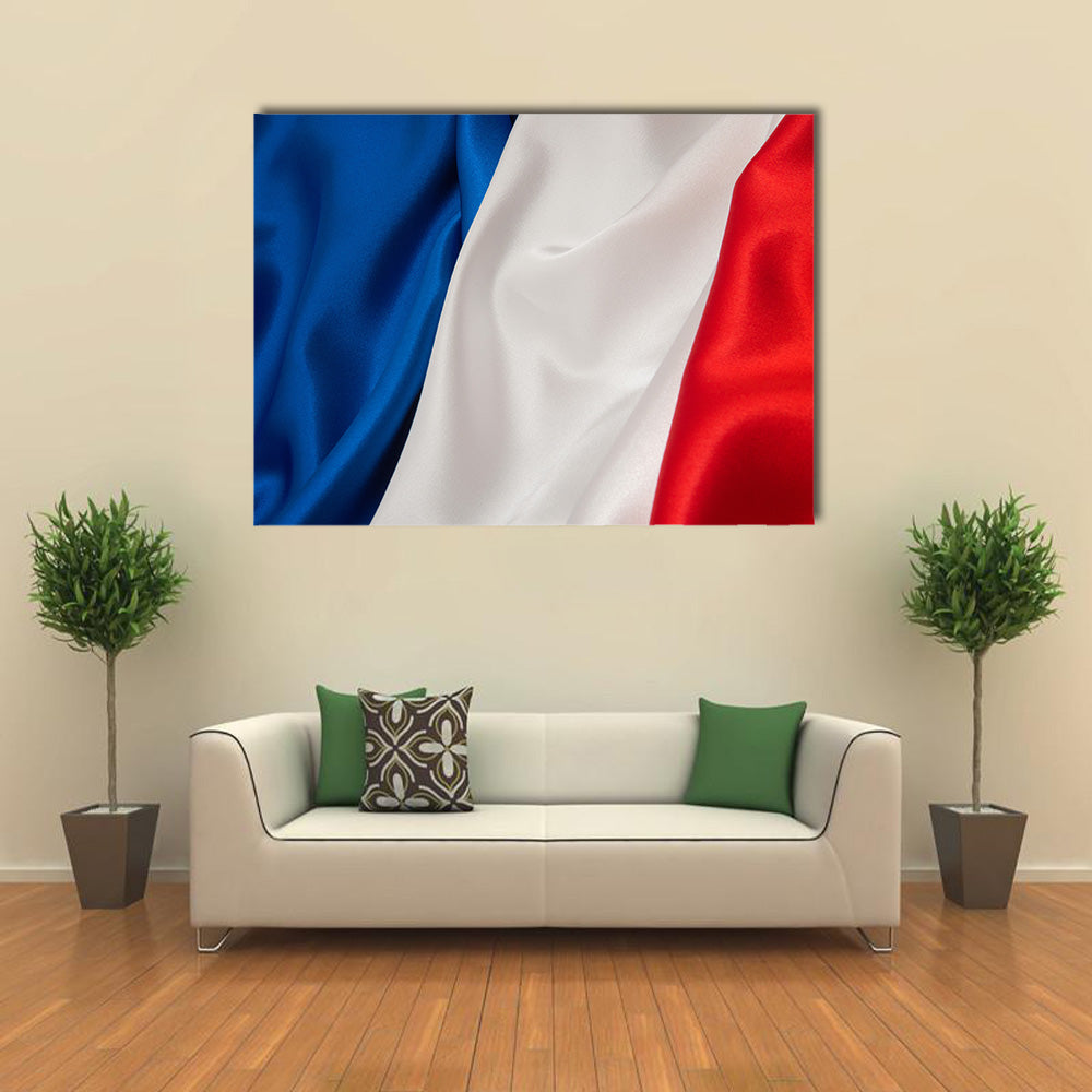 Flag Of France On Satin Texture Multi Panel Canvas Wall Art
