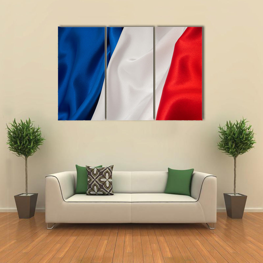 Flag Of France On Satin Texture Multi Panel Canvas Wall Art