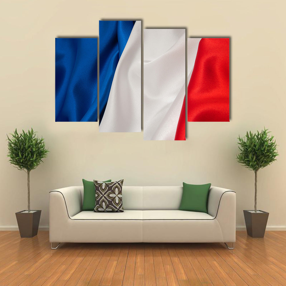 Flag Of France On Satin Texture Multi Panel Canvas Wall Art