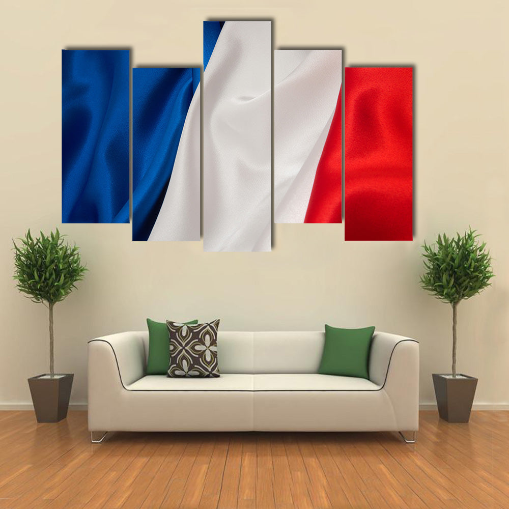 Flag Of France On Satin Texture Multi Panel Canvas Wall Art