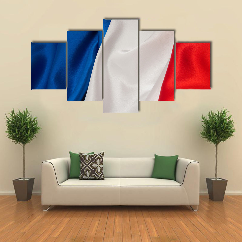 Flag Of France On Satin Texture Multi Panel Canvas Wall Art