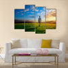 One man and field of spring grass and sunset, Multi panel canvas wall art