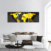 orange polygonal world map with shadow on dark panoramic canvas wall art.