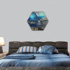 Spaceship UFO and city hexagonal canvas wall art