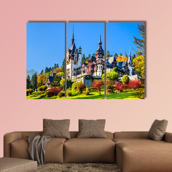 Peles Castle, Romania, beautiful famous royal  multi panel canvas wall art