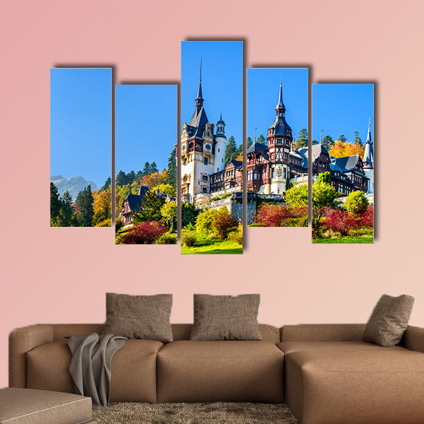 Peles Castle, Romania, beautiful famous royal  multi panel canvas wall art