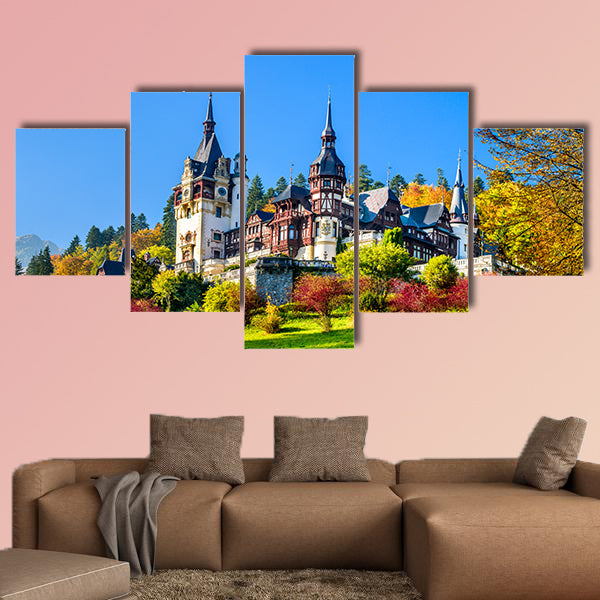 Peles Castle, Romania, beautiful famous royal  multi panel canvas wall art