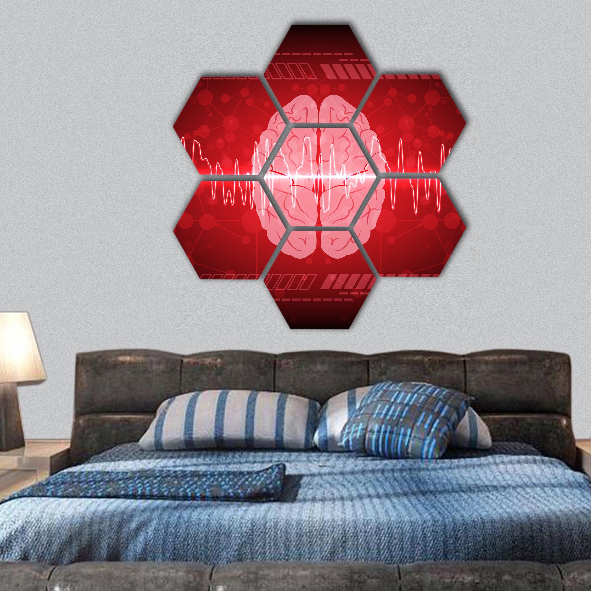 Abstract brain wave concept  hexagonal canvas wall art