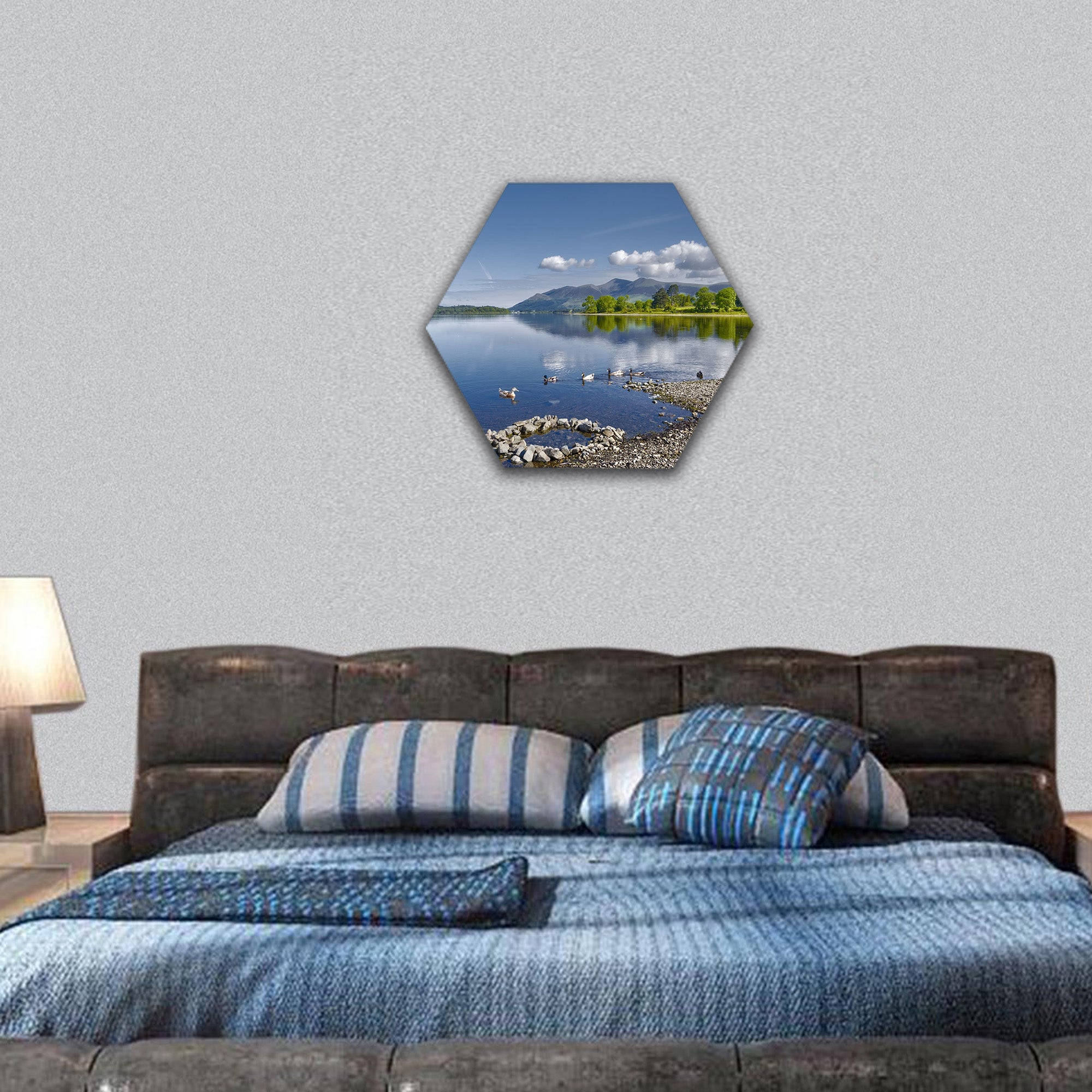Derwent Water lake with Skiddaw mountains, England hexagonal canvas wall art