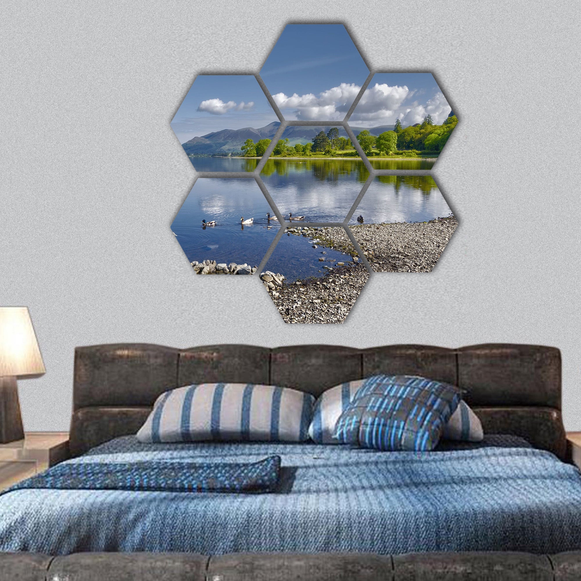 Derwent Water lake with Skiddaw mountains, England hexagonal canvas wall art