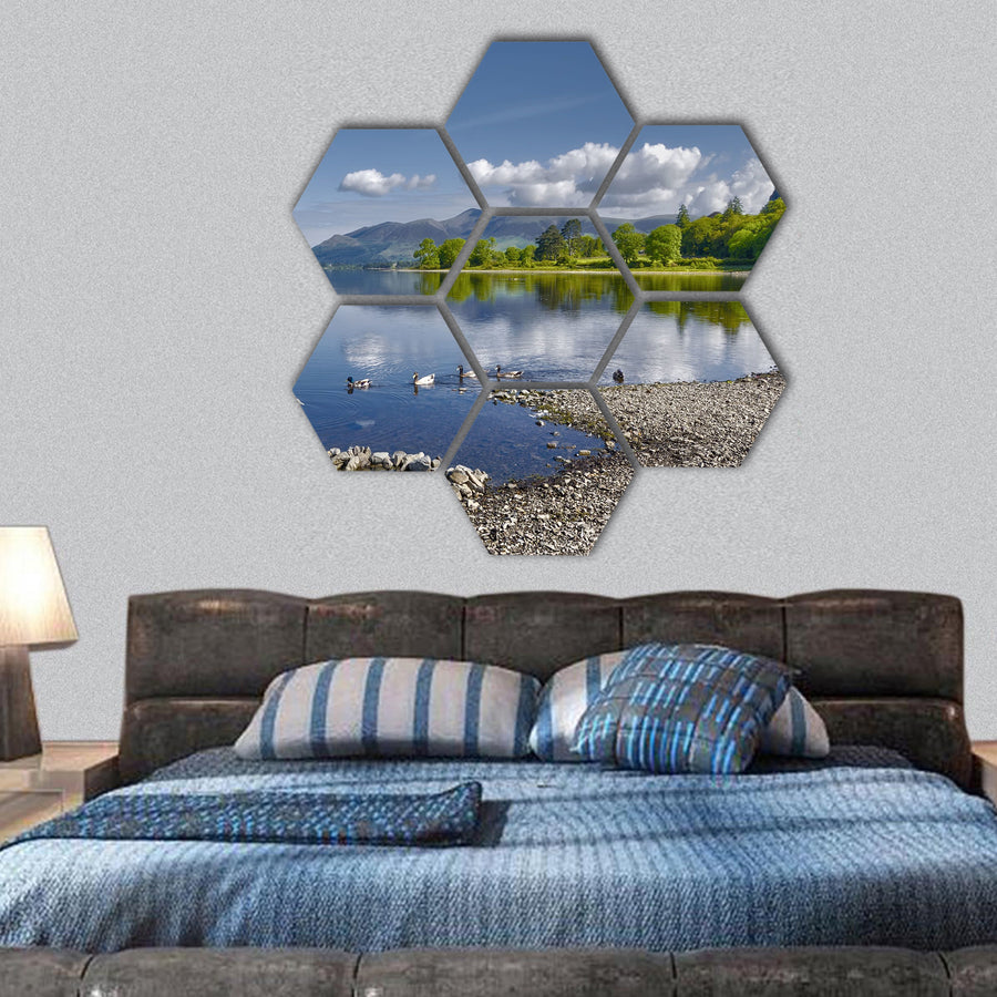 Derwent Water lake with Skiddaw mountains, England hexagonal canvas wall art