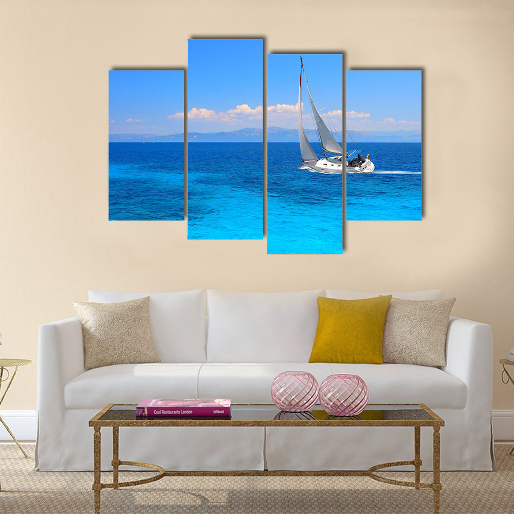 Sailing yacht in the Ionian Sea Greece Multi Panel Canvas Wall Art