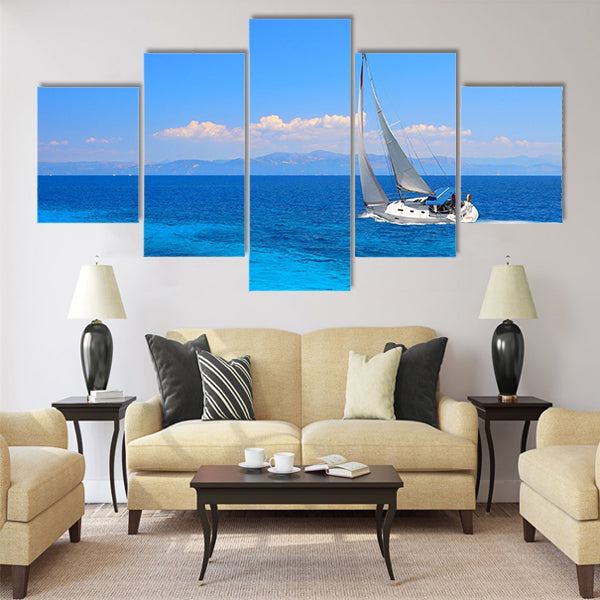 Sailing yacht in the Ionian sea Greece Multi Panel Canvas Wall Art