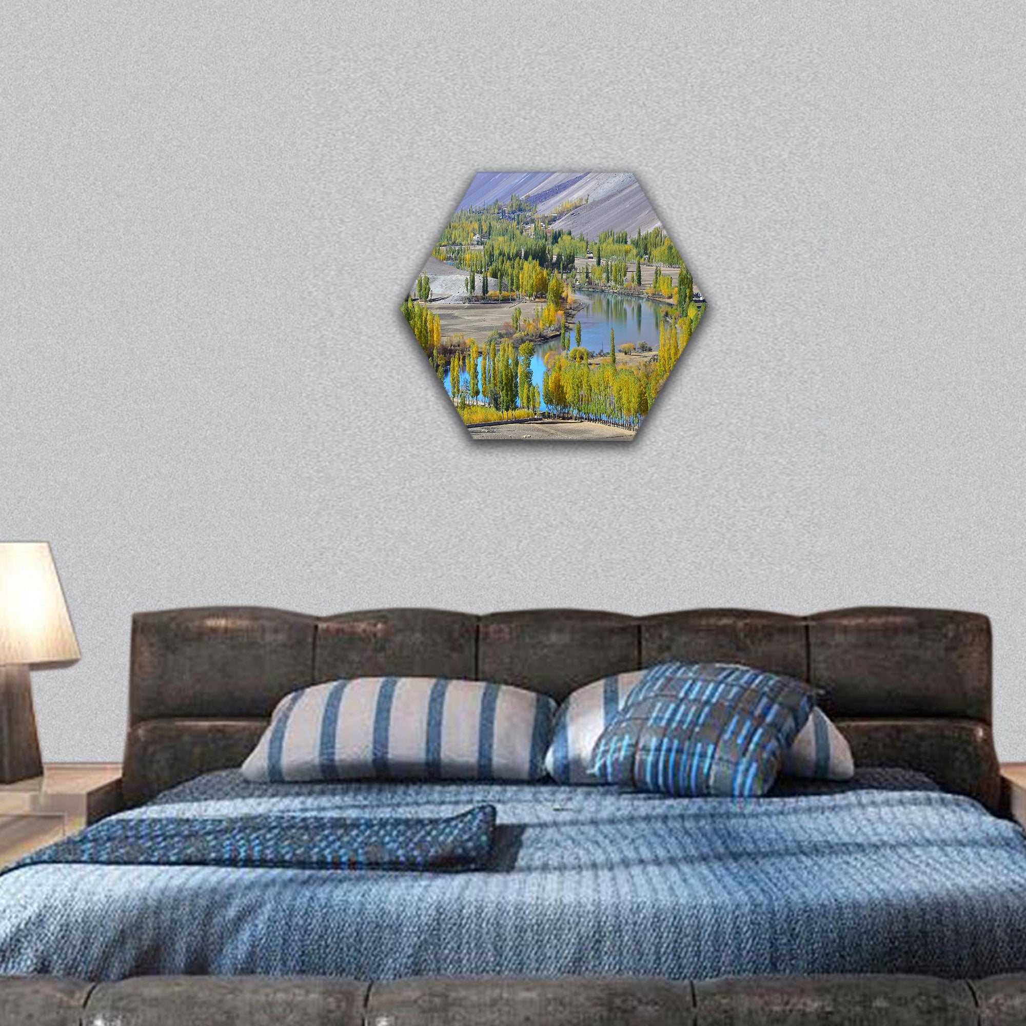 Autumn in northern of Pakistan hexagonal canvas wall art