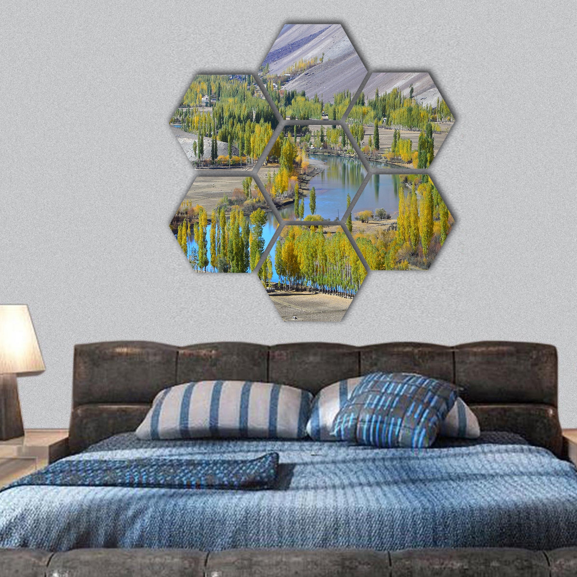 Autumn in northern of Pakistan hexagonal canvas wall art