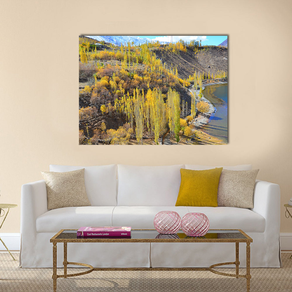 autumn at phandur lake locate in northern of pakistan multi panel canvas wall art