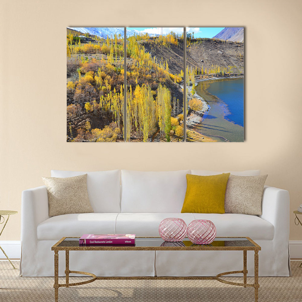 autumn at phandur lake locate in northern of pakistan multi panel canvas wall art
